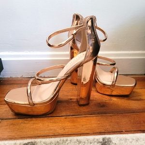 Michelle Rose Metallic Gold High Heel Chunky Platform Sandals